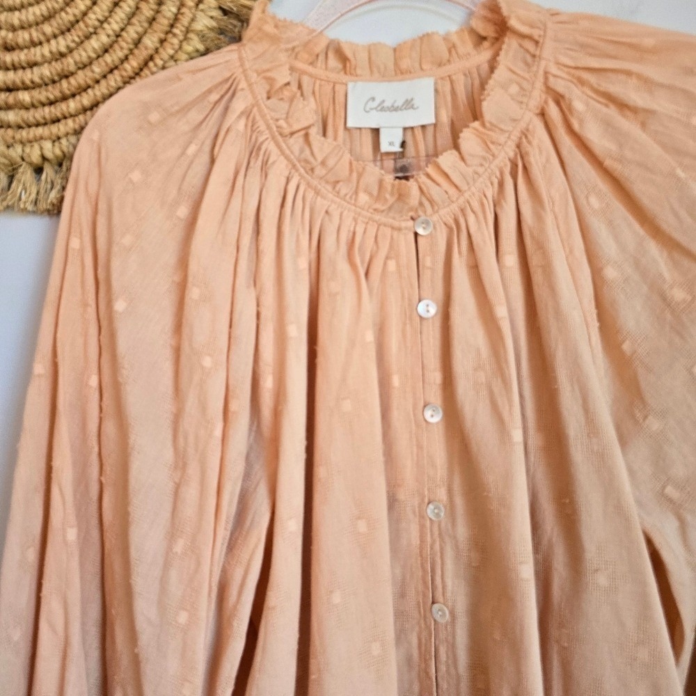 Cleobella NEW Alicia Dune Peach Textured Blouson Sleeve Peasant Top SZ XL Boho - Picture 4 of 11